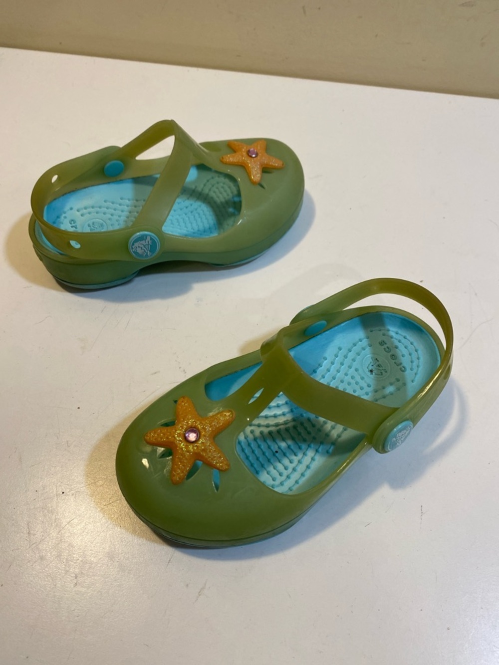 CROCS Isabella Toodlee Girls  Green Starfish Clog Sandals  C8